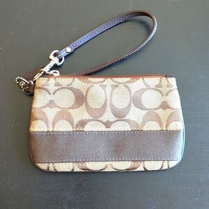 Used Coach khaki wristlet wallet purse
